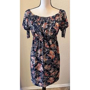 Navy blue maternity dress with flowers
